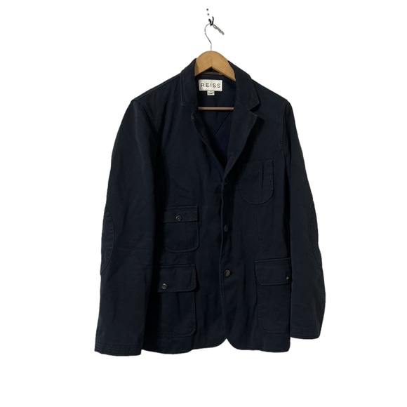 REISS Men’s Navy Blue Button Down Cotton Utility Jacket Coat - Picture 7 of 11